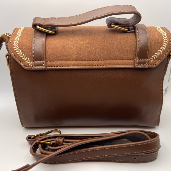 Brown Crossbody Bag with Gold Accents - Picture 2 of 3